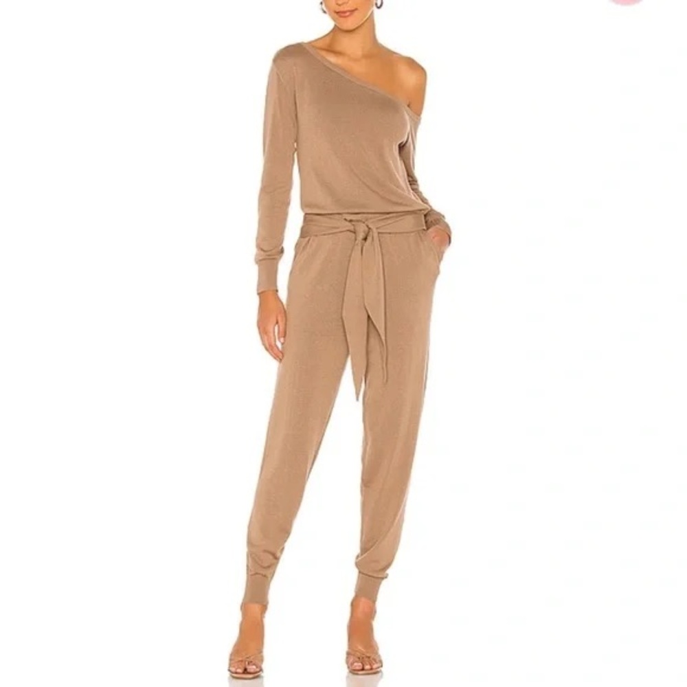 MAJORELLE One-Shoulder Tan Jumpsuit